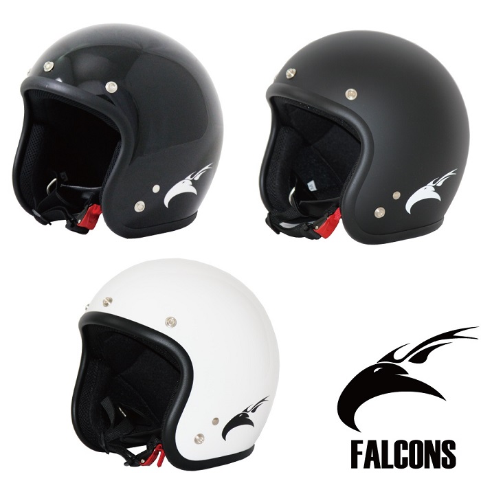 バイク用 FALCONS スモールジェットヘルメット マットブラック フリーサイズ ワンタッチラチェット [株式会社マッドマックス]